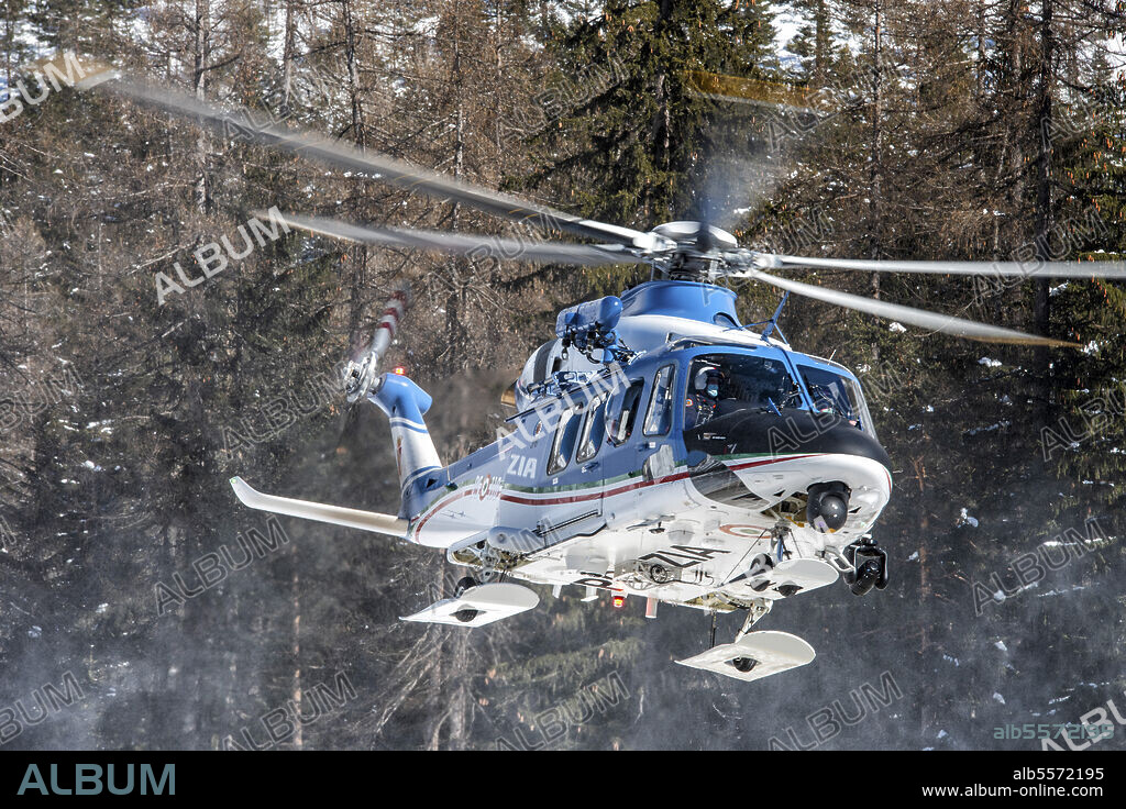 Italian Polizia di Stato new Agusta Westland AW-139 in service during the Cortina 2021 FIS Alpine World Ski Championships in Italy.