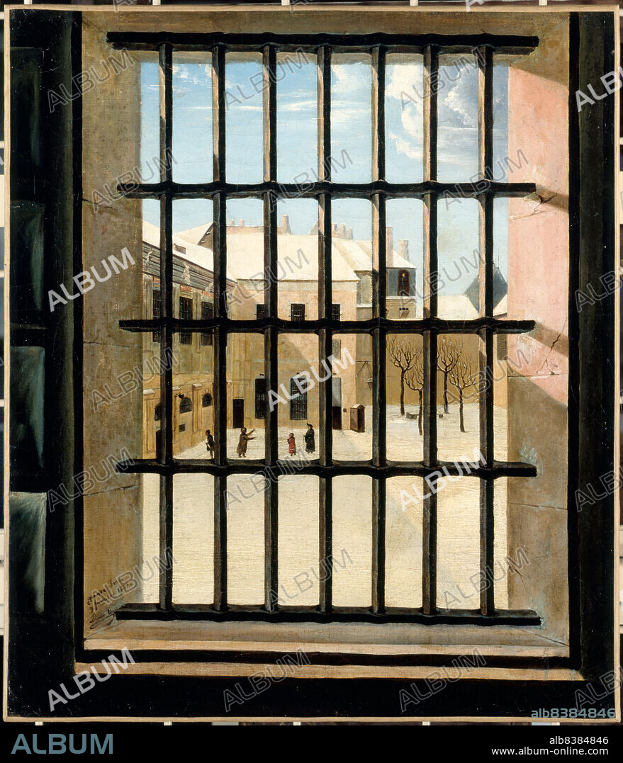 LOUIS-JULES DUMOULIN. Courtyard of the Grande-Force prison seen from a cell, 1821.