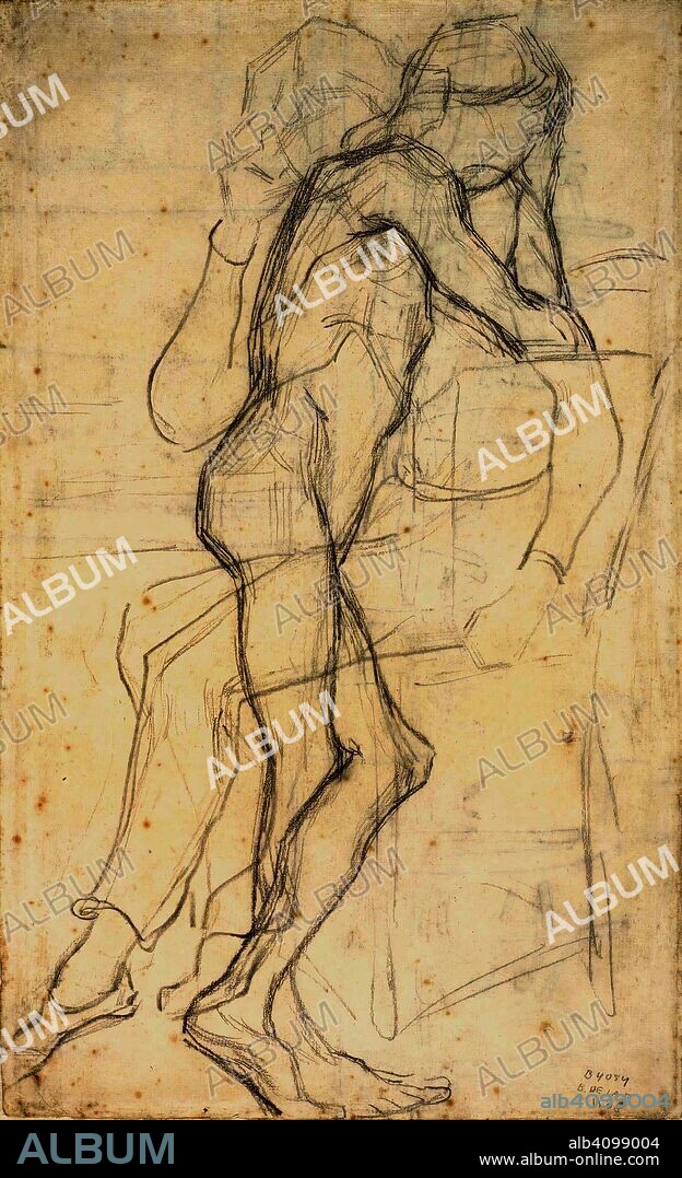 VINCENT VAN GOGH. Standing Male Nude and Sitting Figure (after Bargue). Date: June 1890, Auvers-sur-Oise. Dimensions: 44.3 cm x 27.3 cm.