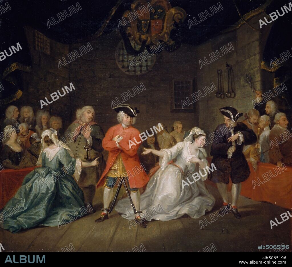 Scene from John Gay's The Beggar's Opera, 1728 William Hogarth, The Beggar's Opera is a ballad opera in three acts written in 1728 by John Gay with music arranged by Johann Christoph Pepusch., Oil Painting, Satire, Theatre, Opera, Actor, Theatre, Stage.