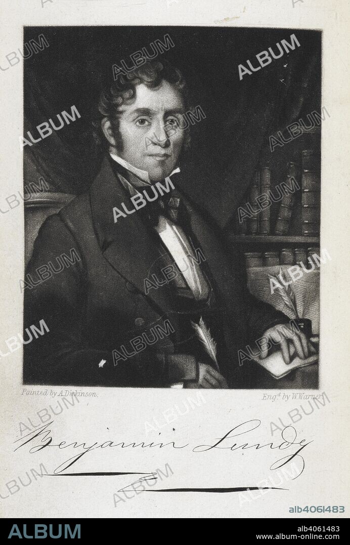 Benjamin Lundy. Portrait. An American Quaker abolitionist. . The Life, Travels, and Opinions of B. Lundy ... With a sketch of contemporary events, and a notice of the Revolution in Hayti, etc. Philadelphia, 1847. Source: 10882.b.14, frontipiece.