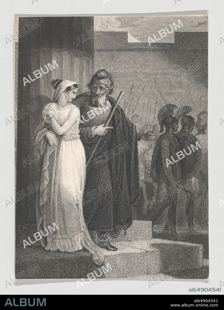 After Henry Corbould, Pandarus and Cressida (Shakespeare, Troilus and Cressida, Act 1, Scene 2), After Henry Corbould (British, London 17871844 Robertsbridge, East Sussex), Charles Rolls (British, 18001857), William Shakespeare (British, Stratford-upon-Avon 15641616 Stratford-upon-Avon), 182540, Etching and engraving, Sheet: 3 7/16 × 2 9/16 in. (8.8 × 6.5 cm), Prints.