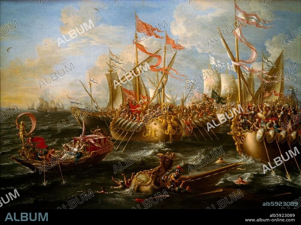 Battle of Actium, 2nd September 31 BC. (decisive battle between Octavian, who later became Emperor Augustus, and Antonius). - "The Battle of Actium on 2nd September 31 BC." - Painting, 1672, by Lorenzo A. Castro. (active 1664-1700). Oil on canvas, 108.5 × 158cm. Inv. No. BHC0251. London, National Maritime Museum.