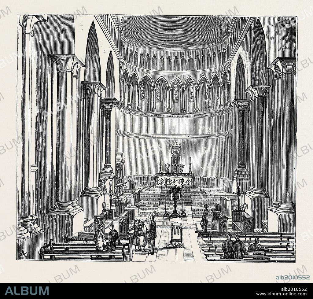 THE SLAVE TRADE ON THE EAST COAST OF AFRICA: INTERIOR OF BISHOP STEERE'S MISSION CHURCH, BUILT ON THE SITE OF THE OLD SLAVE MARKET, ZANZIBAR.