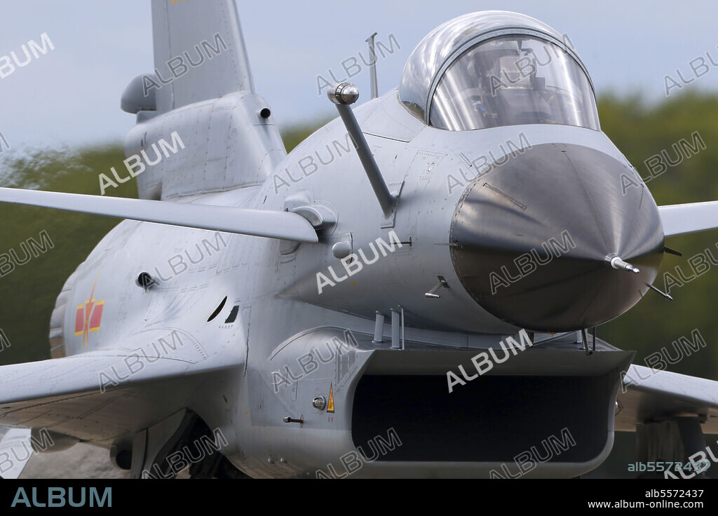 Chengdu J-10A jet fighter of Chinese (People's Republic of China) Air Force taxiing at Dyagilevo Air Base, Russia.
