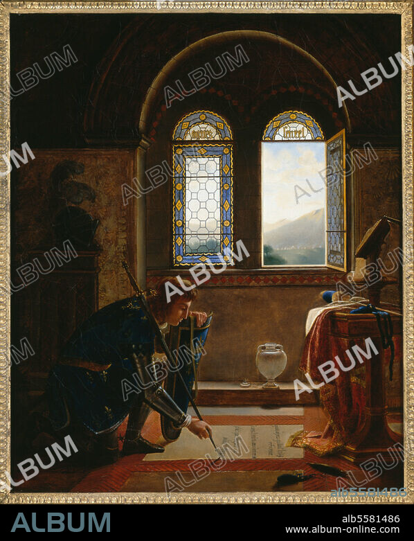 FLEURY FRANCOIS RICHARD. Charles VII, roi de France (1422-61) . 1403-1461. "Charles VII écrivant ses adieux à Agnès Sorel". Peinture, 1804, de Fleury François Richard (1777-1852). Huile sur toile. Inv. Nr. MM. 2000-21-1. Rueil-Malmaison, Musée du Château.