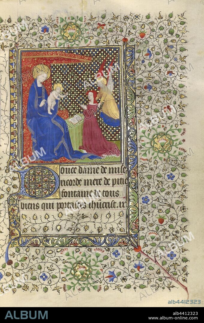 A Patron Presented to the Virgin and Child, Boucicaut Master and Workshop (French, active about 1390 - 1430), Paris, France, about 1415 - 1420, Tempera colors, gold paint, gold leaf, and ink on parchment, Leaf: 20.5 × 14.8 cm (8 1/16 × 5 13/16 in.).