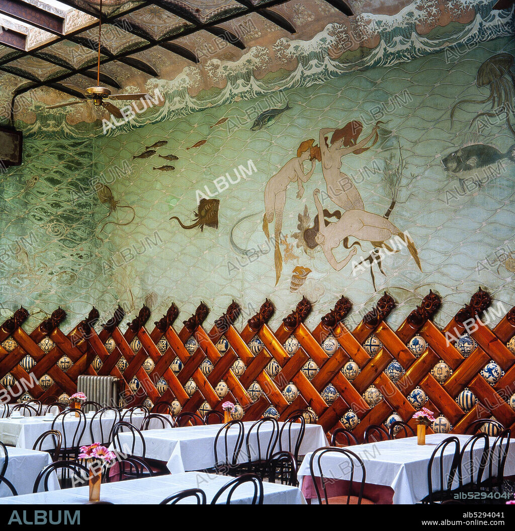 RAMON CASAS I CARBÓ. Ramón Casas / Fresco 'Las sirenas del Mediterráneo', 1902. Comedor principal del restaurante Fonda España de Barcelona.