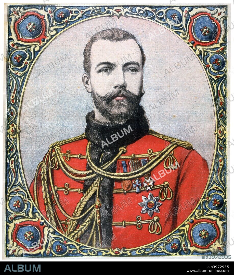 Tsar Nicholas II of Russia, 1894. Nicholas came to the throne in 1894 after the death of his father, Alexander III. He was forced to abdicate during the Russian Revolution in 1917 and was executed along with the rest of the Imperial Family at Ekaterinburg on 17th July 1918. A print from the Le Petit Journal, 11th November 1894.