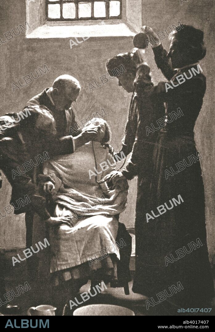 Suffragette being force fed with the nasal tube in Holloway Prison, London, 1909. In response to their hunger strikes several suffragettes were subjected to being force fed. They went on hunger strike in protest at the government's refusal to treat them as political prisoners.