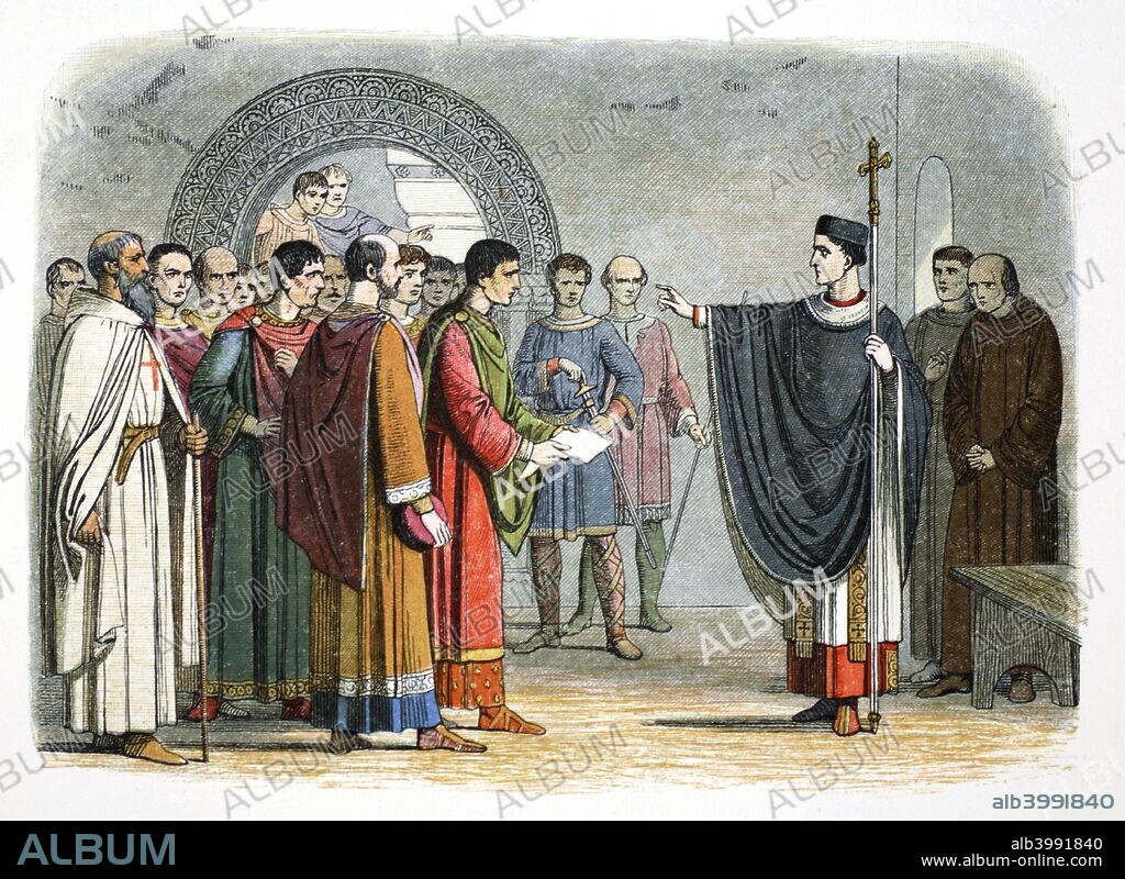 Thomas a Becket forbids the Earl of Leicester to pass sentence on him, 1162 (1864). Becket (1118-1170) became Archbishop of Canterbury in 1162. Robert de Beaumont, 2nd Earl of Leicester (1104-1168) was Justiciar of England from 1155 until 1168.