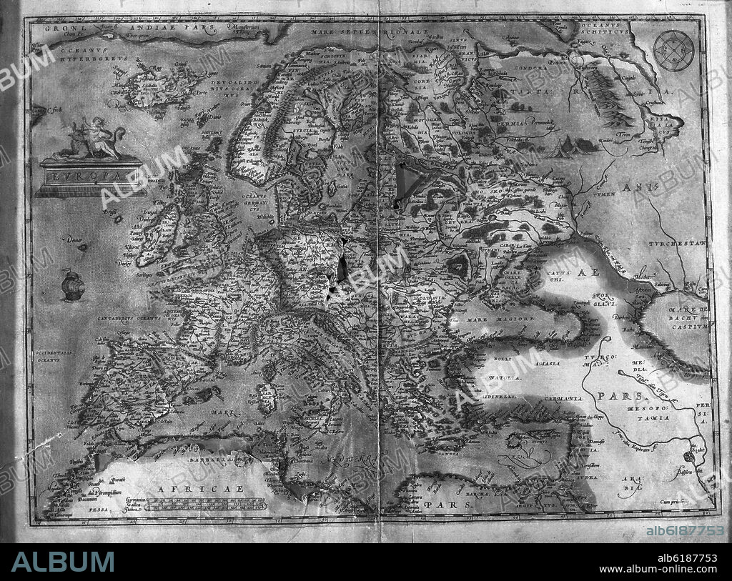 ABRAHAM ORTELIUS (1527-1598). MAPA DE EUROPA Y NORTE DE AFRICA - SIGLO XVI - FOTOGRAFIA EN BLANCO Y NEGRO - AÑOS 60.