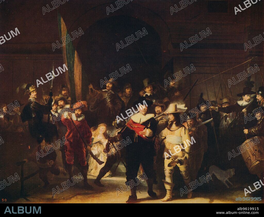 REMBRANDT. 'The Night Watch', 1642, (c1915). The painting is held by the Rijksmuseum, Amsterdam. From International Art: Past and Present by Alfred Yockney. [Virtue & Company, London, c1915].