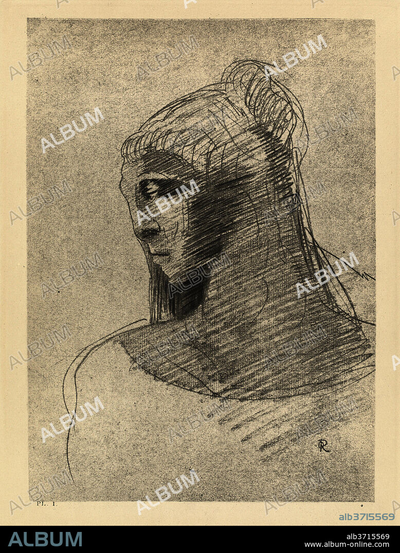 ODILON REDON. Je t'adore a l'egal de la voute nocturne.  O vase de tristesse, o grande taciturne (I adore you as I adore the vault of the night sky, O vessel of sadness, O tall silent woman). Dated: 1890. Medium: lithograph.