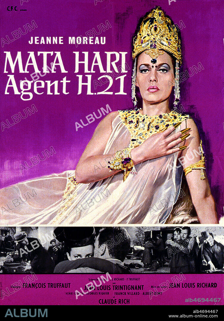 Affiche du film 'Mata Hari agent H.21' realise en 1964 par Jean Louis RICHARD (ne en 1927) avec Jeanne MOREAU (nee en 1928) et Jean Louis TRINTIGNANT (ne en 1930). Credit : Coll. Perron/KHARBINE-TAPABOR.