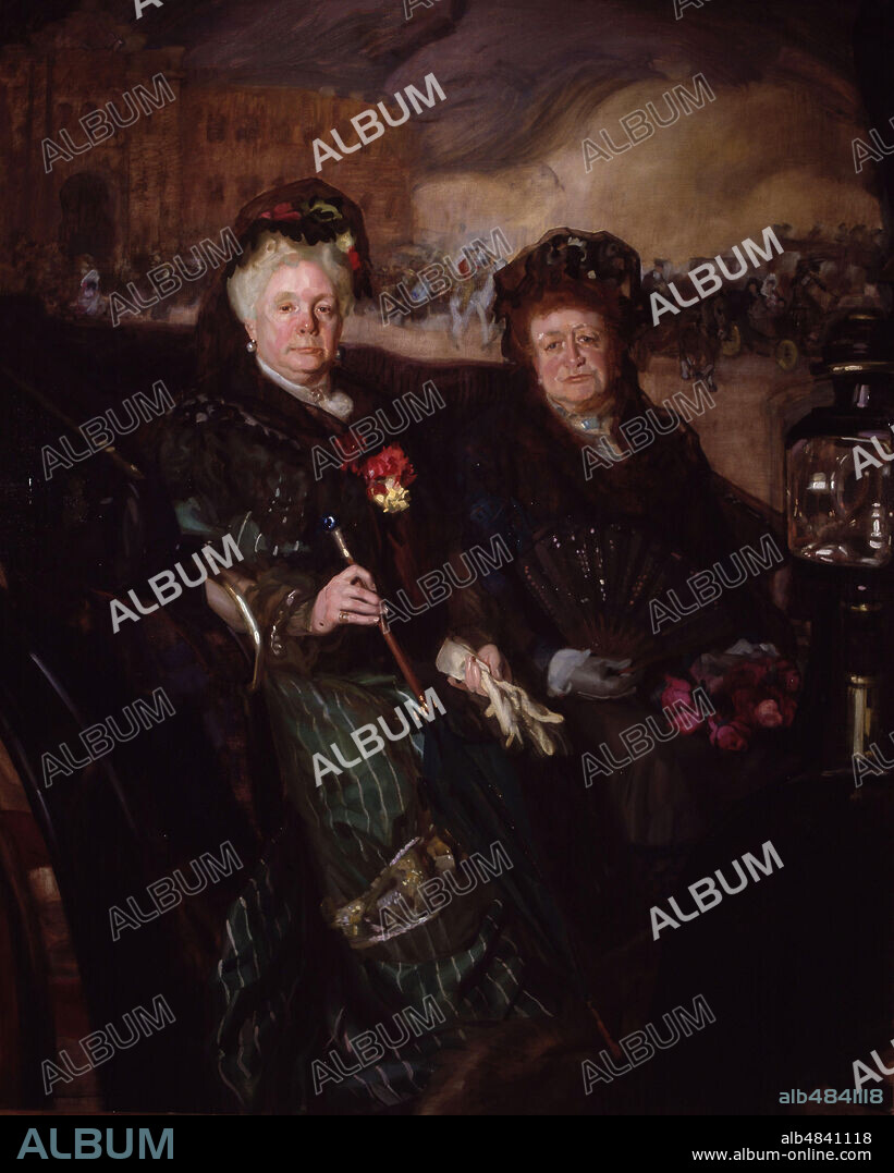 ISABEL DE BORBON. " LA CHATA ". INFANTA DE ESPAÑA . HIJA DE ISABEL II . 1851 - 1931. " LA INFANTA ISABEL Y LA MARQUESA DE NAJERA A LA SALIDA DE LOS TOROS "AÑO 1915. OLEO DE JOSE MARIA LOPEZ MEZQUITA. MUSEO MUNICIPAL. MADRID.