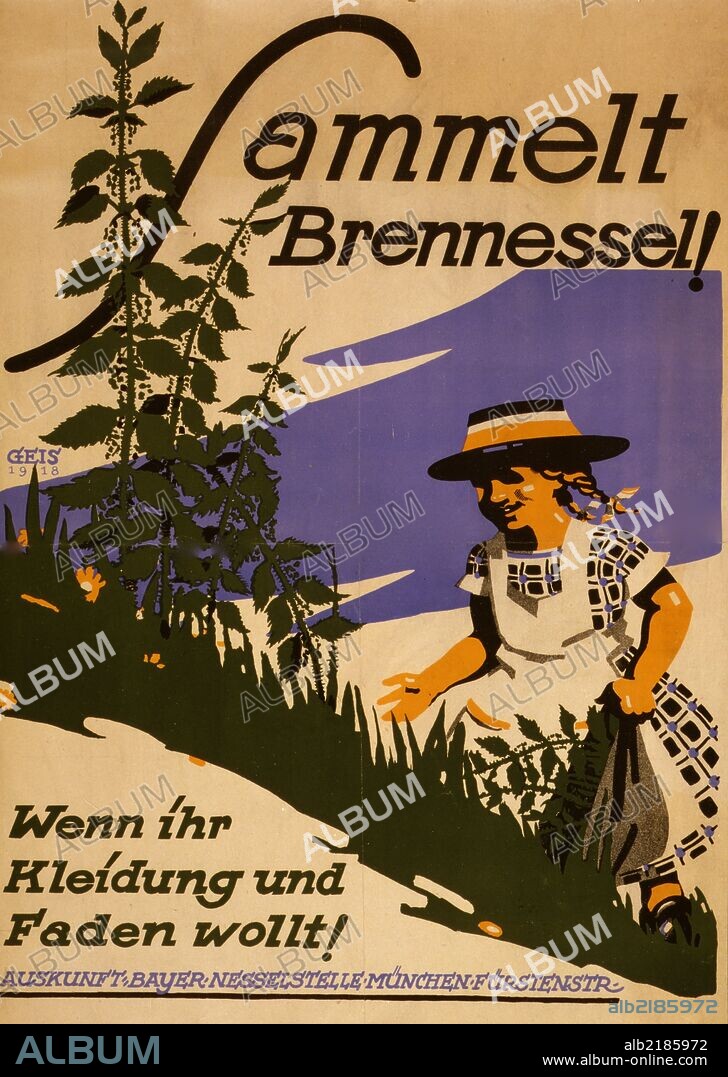 Girl collecting stinging nettles.