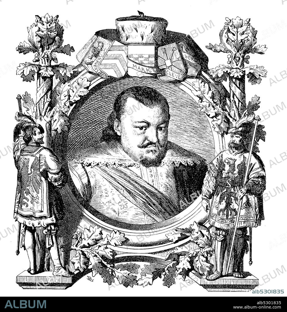 John Sigismund, a Prince-elector of the Margraviate of Brandenburg from the House of Hohenzollern. Johann Sigismund, Markgraf von Brandenburg, 1572-1620, aus dem Geschlecht der Hohenzollern war Kurfürst von Brandenburg, Digital improved reproduction of an illustration from the 19th century.