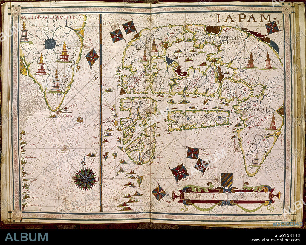 FERNAO VAZ DOURADO (1520-1580). ATLAS PORTULANO - 1568 - MAPA DE JAPON - FOL 9- S XVI CARTOGRAFIA.