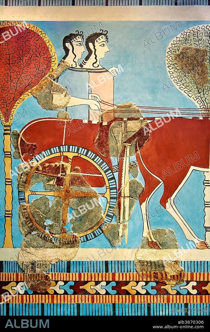 Chariot, Mycenaean fresco from Tiryns, 14th - 13th century B.C., National Archaeological Museum, Athens, Greece