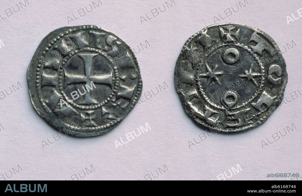 MONEDA DEL REINADO DE ALFONSO VI - ANVERSO (IZQUIERDA) Y REVERSO (DERECHA) DE UN VELLON DE TOLEDO -.