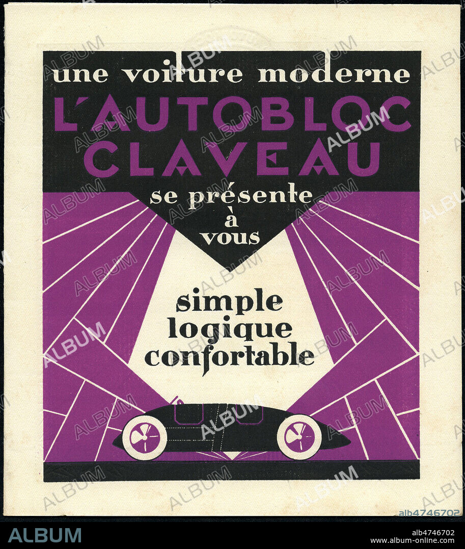 L'Autobloc Claveau, Torpedo 4 places. Publicite pour une voiture presentee au 20e salon de l'Automobile, 1926. annees 20. CreditIM/KHARBINE TAPABOR.