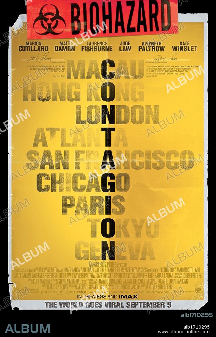 Poster de CONTAGIO, 2011 (CONTAGION), dirigida por STEVEN SODERBERGH. Copyright WARNER BROS. PICTURES.