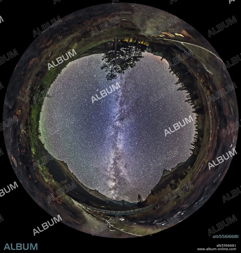 September 21, 2014 - A 360 degree panorama of the Milky Way and night sky taken at Red Rock Canyon in Waterton Lakes National Park, Alberta, Canada. The ground is lit solely by starlight.