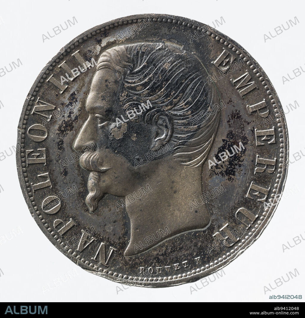 Silver trial for Napoleon III's 2-franc silver coin, 1856, Bouvet, Louis-Charles, Engraver in medals, Array, Numismatics, Currency, Dimensions - Work: Diameter: 2.7 cm, Weight (type dimension): 9.14 g.