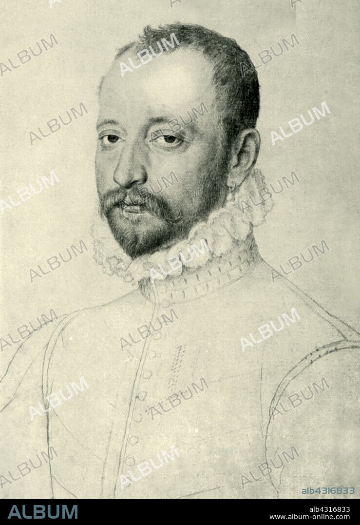 Filippo di Piero Strozzi, 1567, (1907). Portrait of di Piero Strozzi (1541-1582), an Italian condottiere who fought in the French army. After a drawing of 1567 in the Bibliothèque nationale de France, Paris. From "Exposition de Portraits, peints et dessinés", (Exhibition of painted and drawn portraits), catalogue of the Bibliothèque Nationale, April-June 1907. [Librairie Centrale Des Beaux-Arts, Paris, 1907].