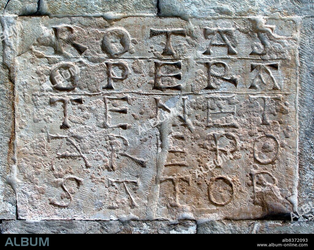 The Rotas Square (or Sator Square) is a word square containing a Latin palindrome. By repositioning the letters around the central letter , a Greek cross can be made that reads Pater Noster (Latin for 'Our Father', the first two words of the Lord's Prayer) both vertically and horizontally. The remaining letters two each of A and O can be taken to represent the concept of Alpha and Omega, a reference in Christianity to the omnipresence of God.<br/><br/>. The square was likely used as a covert symbol for early Christians to express their presence to each other.