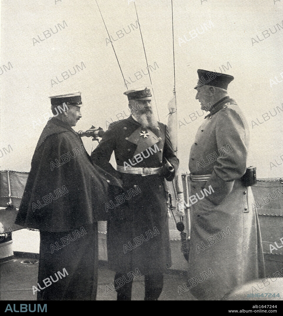 Kaiser Wilhelm II, 1859-1941. Emperor of Germany and King of Prussia, 1888-1918. Helmuth Von Moltke, (1848-1916) German army chief of staff, 1906-1914 and Admiral Alfred von Tirpitz (1849-1930).