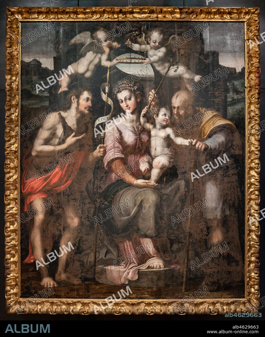 Perugia, National Gallery of Umbria: Holy Family and St. John the Baptist, by Raffaellino di Michelangelo, known as Raffaellino del Colle, 1560, oil painting on panel.