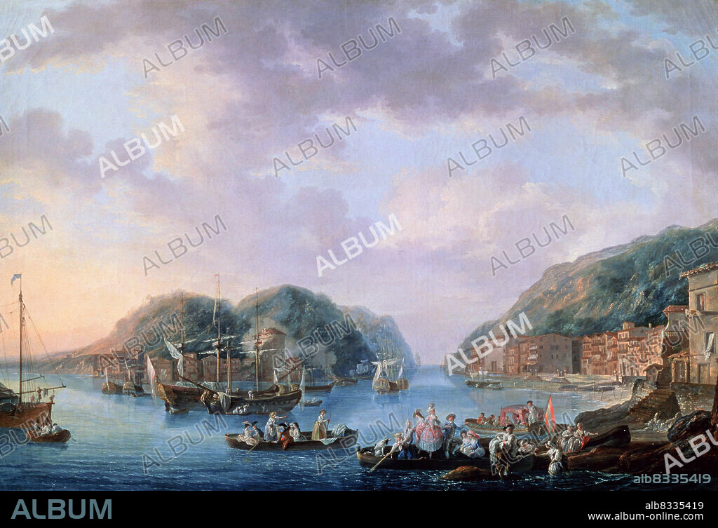 LUIS PARET Y ALCÁZAR. PARET Y ALCAZAR , LUIS. PINTOR ESPAÑOL . MADRID 1746 - 1799. EL PUERTO DE PASAJES , OLEO. SAN SEBASTIAN PINTADO.