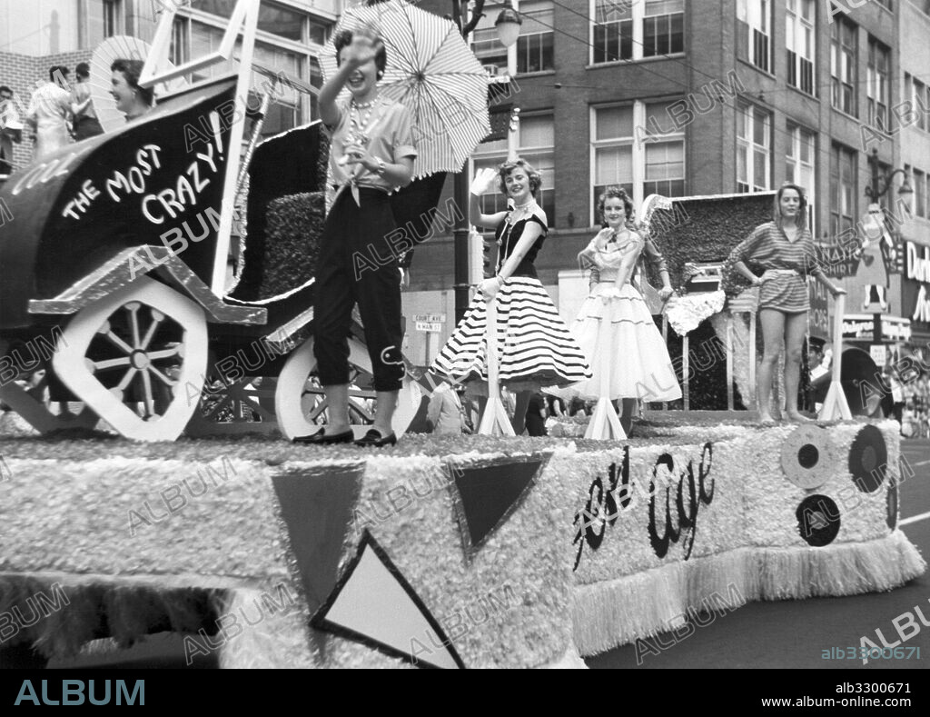 Memphis, Tennessee:  1955.A teen-age float during the "Fashion" Parade at the Memphis Cotton Carnival.