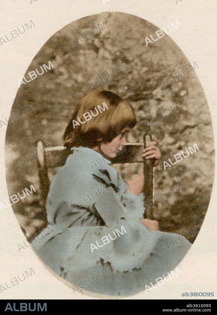 Alice Pleasance Liddell (May 4, 1852 - November 16, 1934), known for most of her adult life by her married name, Alice Hargreaves, inspired the children's classic Alice's Adventures in Wonderland by Lewis Carroll, whose protagonist Alice is said to be named after her. Carroll took this photograph in 1858. Dodgson met the Liddell family in 1855. He first befriended Harry, the older brother, and later took both Harry and Ina on several boating trips and picnics to the scenic areas around Oxford. Later, when Harry went to school, Alice and her younger sister Edith joined the party. Dodgson entertained the children by telling them fantastic stories to wile away the time. He also used them as subjects for his hobby, photography. Dodgson himself claimed in later years that his Alice was entirely imaginary and not based upon any real child at all.