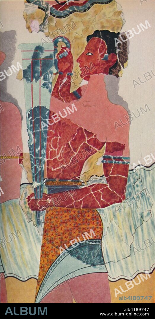 'The Cup-Bearer', Minoan, (c1950). Fresco from the mural paintings at the Palace of Minos, Knossos, Crete. Knossos, a Bronze Age archaeological site, has been called Europe's oldest city. Its frescoes date from the 17th to the 15th centuries BC. From The Outline of Art, edited by Sir William Orpen. [George Newnes Limited, London, c1950].