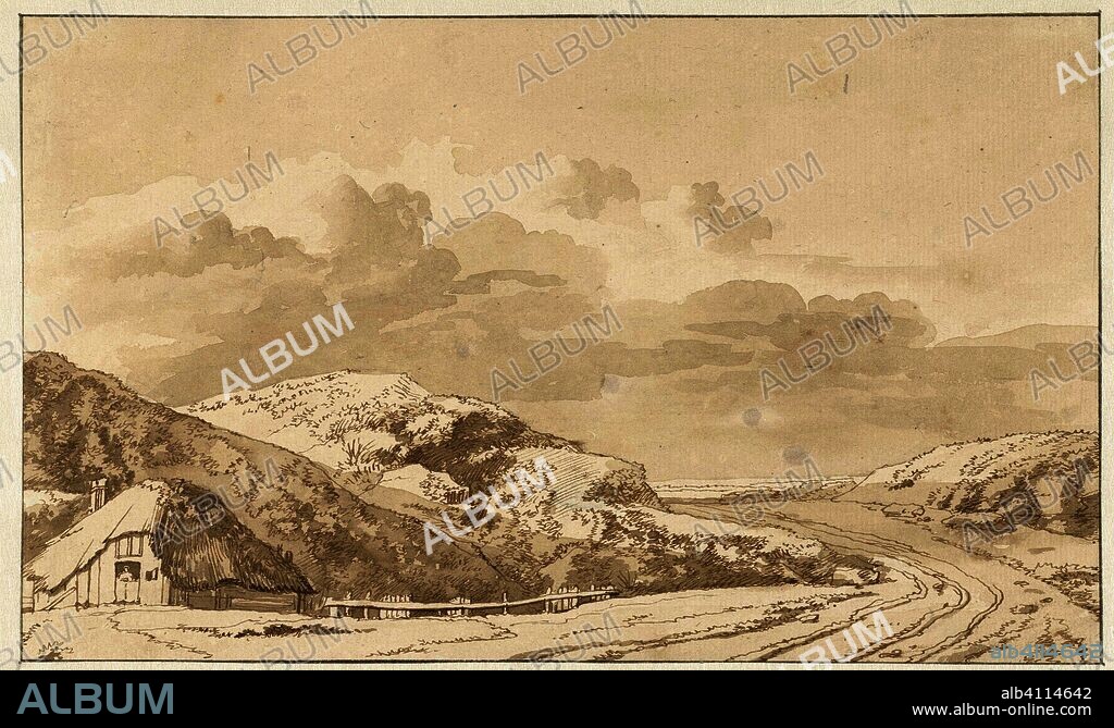 Dune landscape with house and road. Draughtsman: Abraham Furnerius. Draughtsman: Anthonie van Borssom (rejected attribution). Draughtsman: Philips Koninck (attributed to). Dating: 1638 - 1654. Measurements: h 176 mm × w 292 mm.