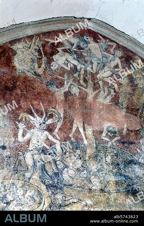 Church of Our Lady (L'eglise Notre Dame). Kernascléden, Brittany, France. South chapel, fresco, The Last Judgement. Photo, Florian Monheim, film size: 6 × 9 cm.