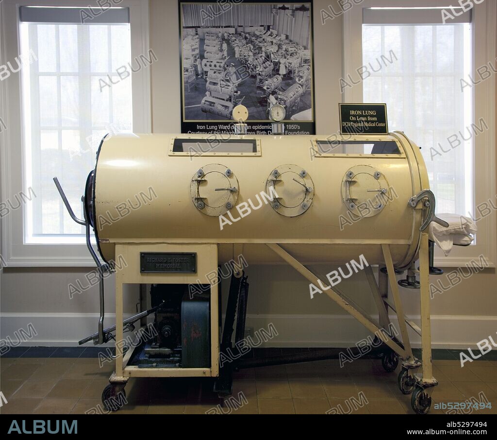 Iron lung (c. 1933) used to "breathe" for polio patients until 1955 when polio vaccine became available is located in the Mobile Medical Museum, Mobile, Alabama; Museum is in the Vincent/Doan House built in 1827 and is one of the oldest structures in Mobile..