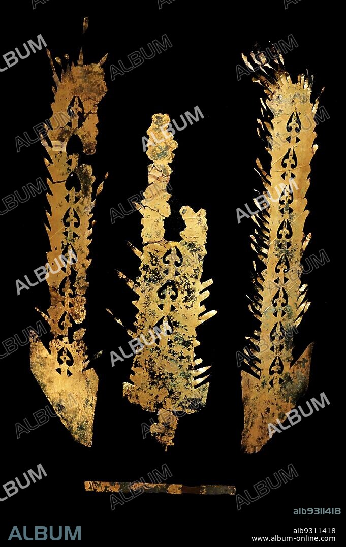 Goguryeo kingdom, Korea: gilt-bronze hat decoration, 5th-6th century. There is a bird collar-shaped decoration that is mainly seen in Goguryeo (one of three kingdoms around 5th-6th century) and Silla hat decoration. Goguryeo (37 BC-668 AD).