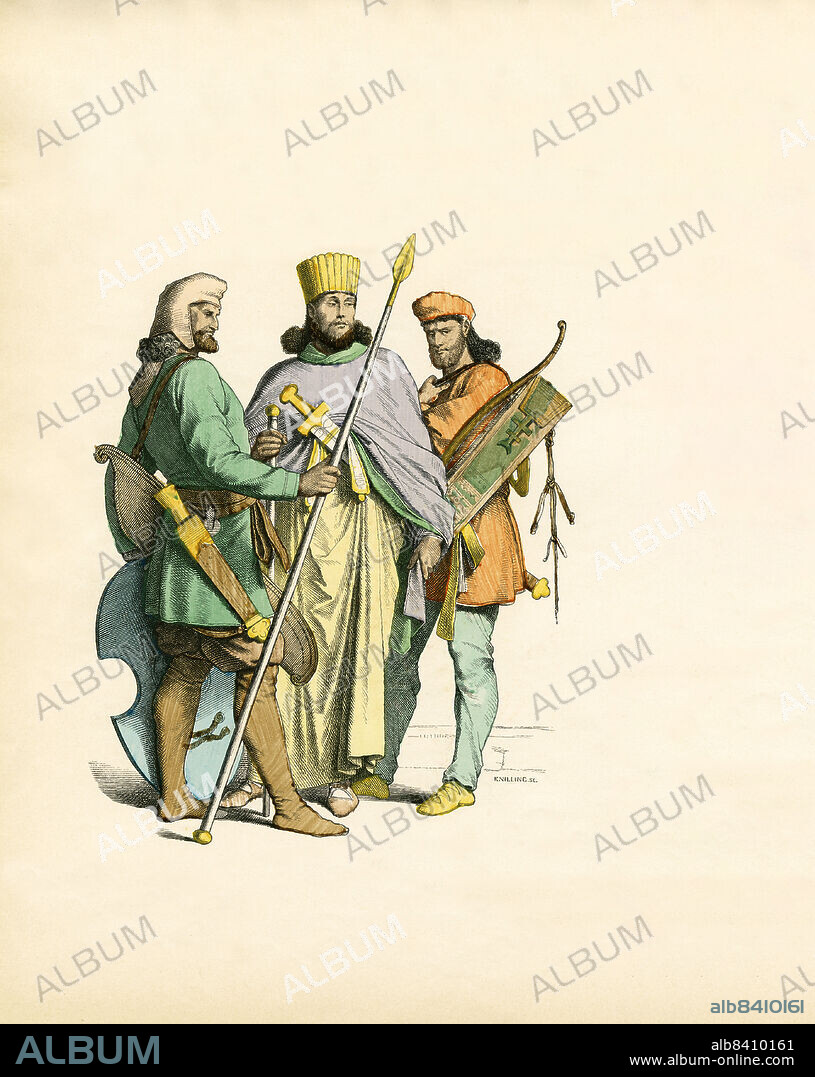 Persian Soldiers, Persian Nobleman, Ancient Near East, Illustration, The History of Costume, Braun & Schneider, Munich, Germany, 1861-1880.