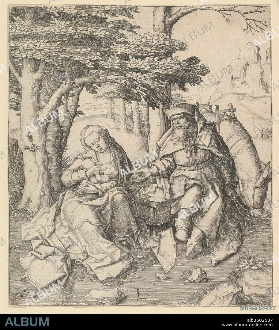 Rest on the Flight Into Egypt. Artist: Lucas van Leyden (Netherlandish, Leiden ca. 1494-1533 Leiden). Dimensions: sheet: 6 1/4 x 5 1/2 in. (15.9 x 14 cm). Date: ca. 1506.