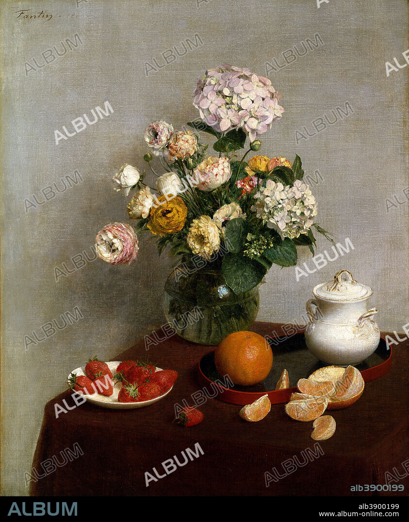 HENRI FANTIN-LATOUR. Flowers and Fruit. Date/Period: 1866. Painting. Oil on canvas. Height: 730 mm (28.74 in); Width: 596 mm (23.46 in).