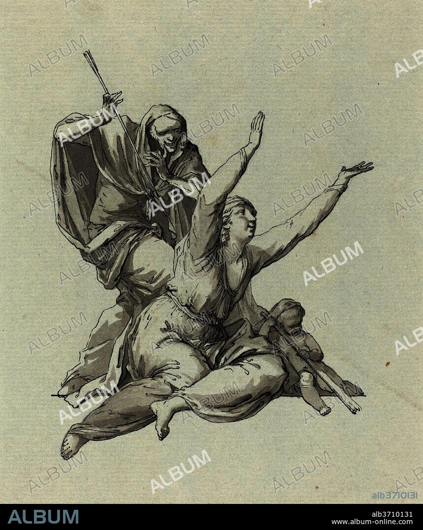 CARL GOTTHARD LANGHANS. Death Stalking a Woman. Dimensions: sheet: 22.8 x 19.1 cm (9 x 7 1/2 in.). Medium: pen and black ink with gray wash on laid paper.