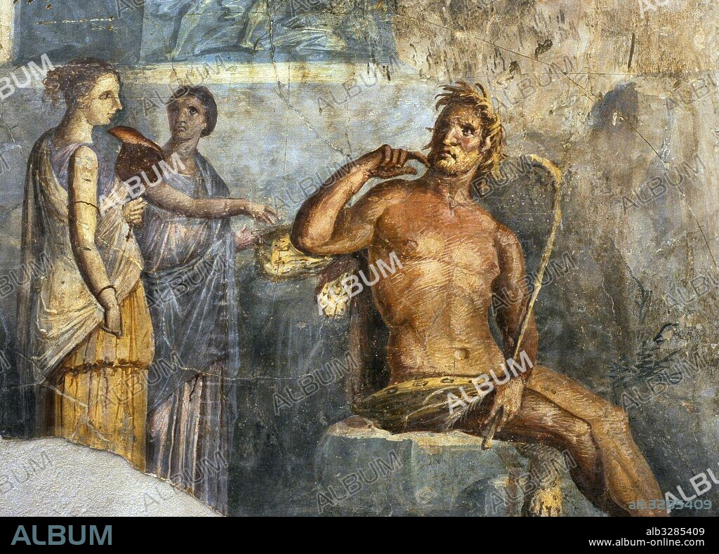 Galatea finds Polyphemus. Detail. Roman fresco. Fourth Pompeian style (45-79). From Portici, Italy. National Archaeological Museum. Naples. Italy.