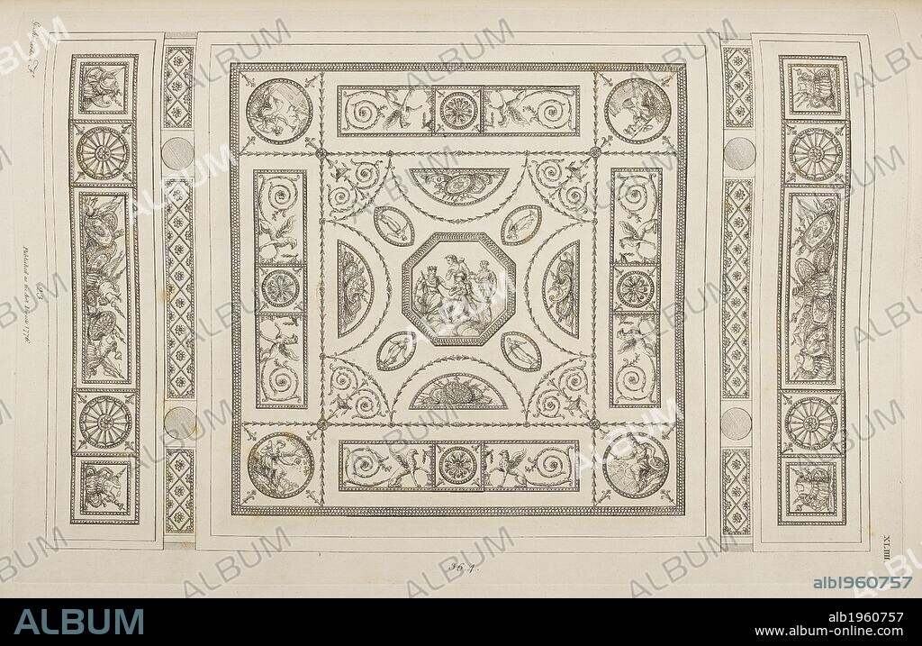 GEORGE RICHARDSON. Ceilings, composed in the style of the Antique Grotesque. A series of patterns and designs for houses. Plaster and painted decoration. . A Book of Ceilings, composed in the style of the Antique Grotesque. London. Source: 55.i.18 plate XLIIII (B/W). Language: English, French.