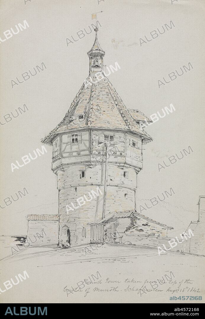 Round Tower, Castle of Munoth, Schafhausen, Switzerland, 1842. Casilear began his career as an engraver but shifted to landscape painting at the suggestion of his friend, the painter Asher B. Durand (1796-1866). He made this drawing while traveling in Europe with Durand and another New York landscape painter, John Frederick Kensett (1816-1872).