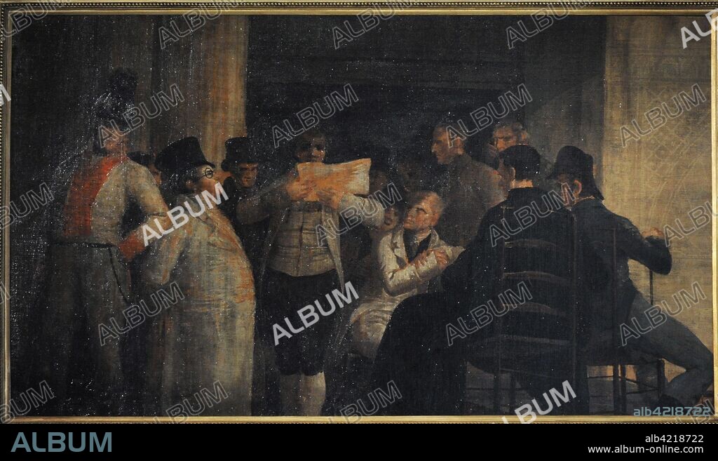 Leonardo Alenza y Nieto (1807-1845). Pintor español. Lectura en el Café de Levante de Madrid, hacia 1825-1845. Oleo sobre lienzo. Museo Lázaro Galdiano. Madrid. España.