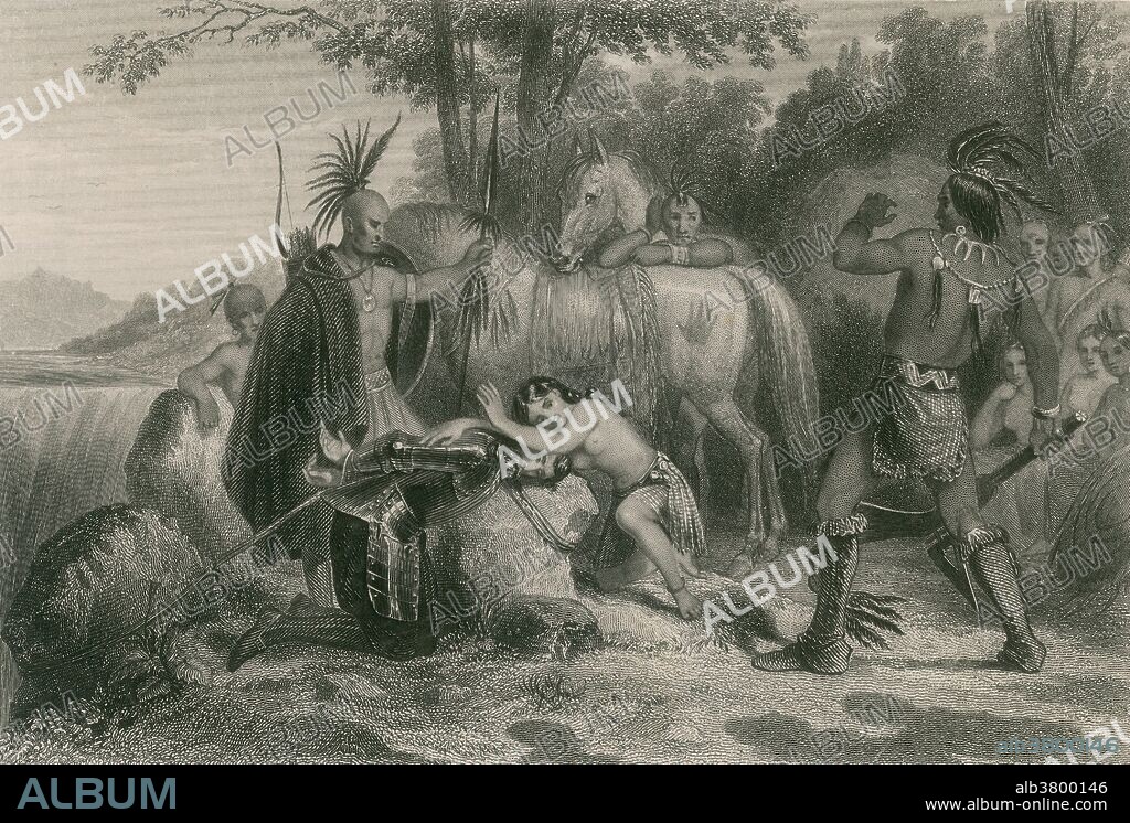 In December 1607, while seeking food along the Chickahominy River, Smith was captured and taken to meet the chief of the Powhatans. Although he feared for his life, he was eventually released without harm and later attributed this in part to the chief's daughter, Pocahontas, who according to Smith, threw herself across his body, "at the minute of my execution, she hazarded the beating out of her own brains to save mine; and not only that, but so prevailed with her father, that I was safely conducted to Jamestown." Captain John Smith (January 1580 - June 21, 1631) Admiral of New England was an English soldier, explorer, and author. He was considered to have played a important part in the establishment of the first permanent English settlement in North America. He was a leader of the Virginia Colony between September 1608 and August 1609, and led an exploration along the rivers of Virginia and the Chesapeake Bay. He gave the name New England to that region and encouraged people to migrate. He died in the year 1631 in London at the age of 51.